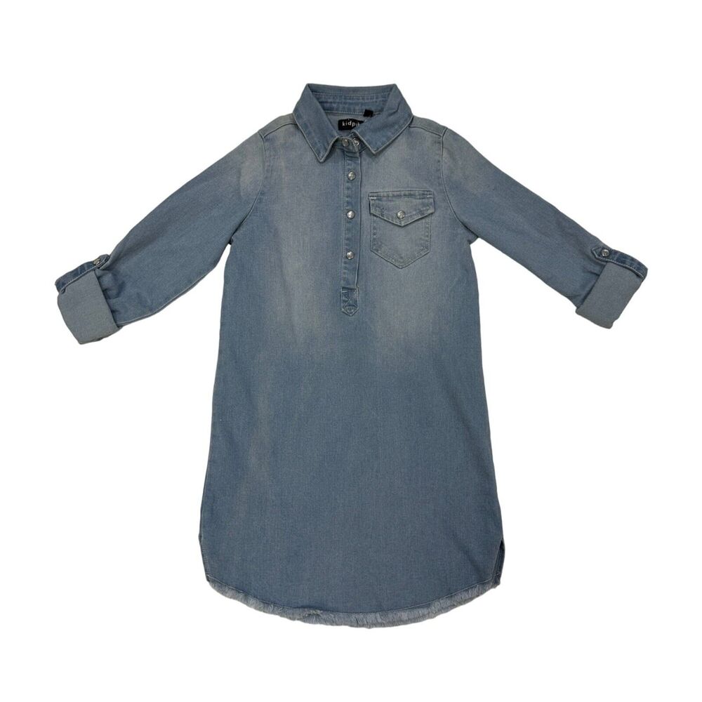 Kidpik Girls Size 10 NWT‎ Denim Shirt Dress Frayed Hem Button Front Long Sleeve